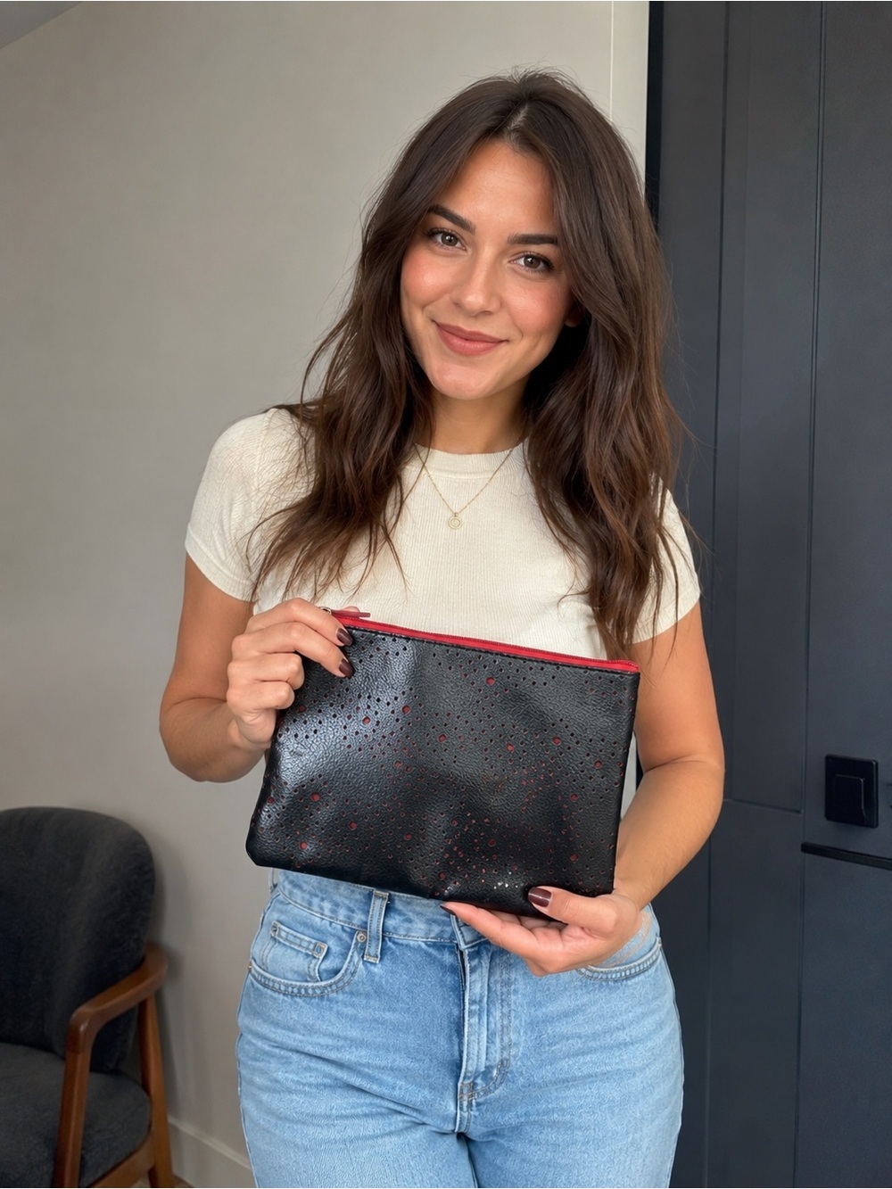 🖤 Cole Haan for American Airlines Black & Red Cosmetic Bag Travel Pouch ✈️